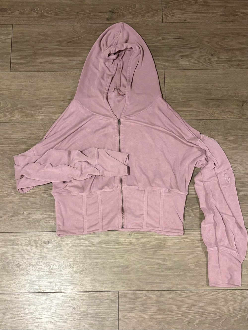 Free People Dusty Pink Hooded Zip-Up Cropped Sweatshirt